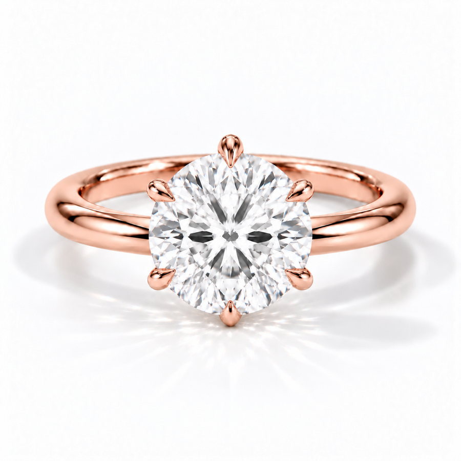 Runder Verlobungsring aus Roségold mit Labordiamant und Tulpenfassung