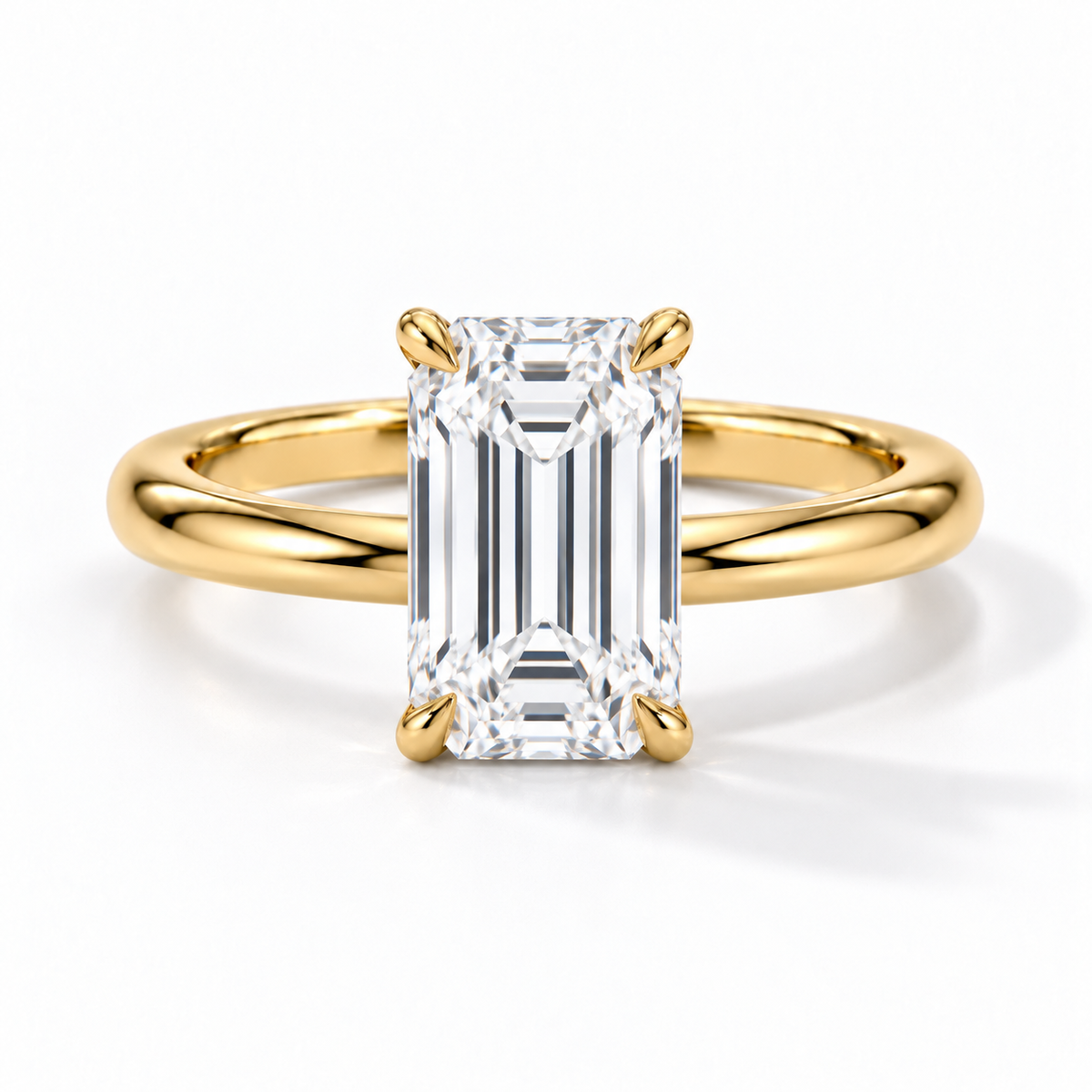 Emerald Verlobungsring aus Gelbgold mit Labordiamant und Tulpenfassung