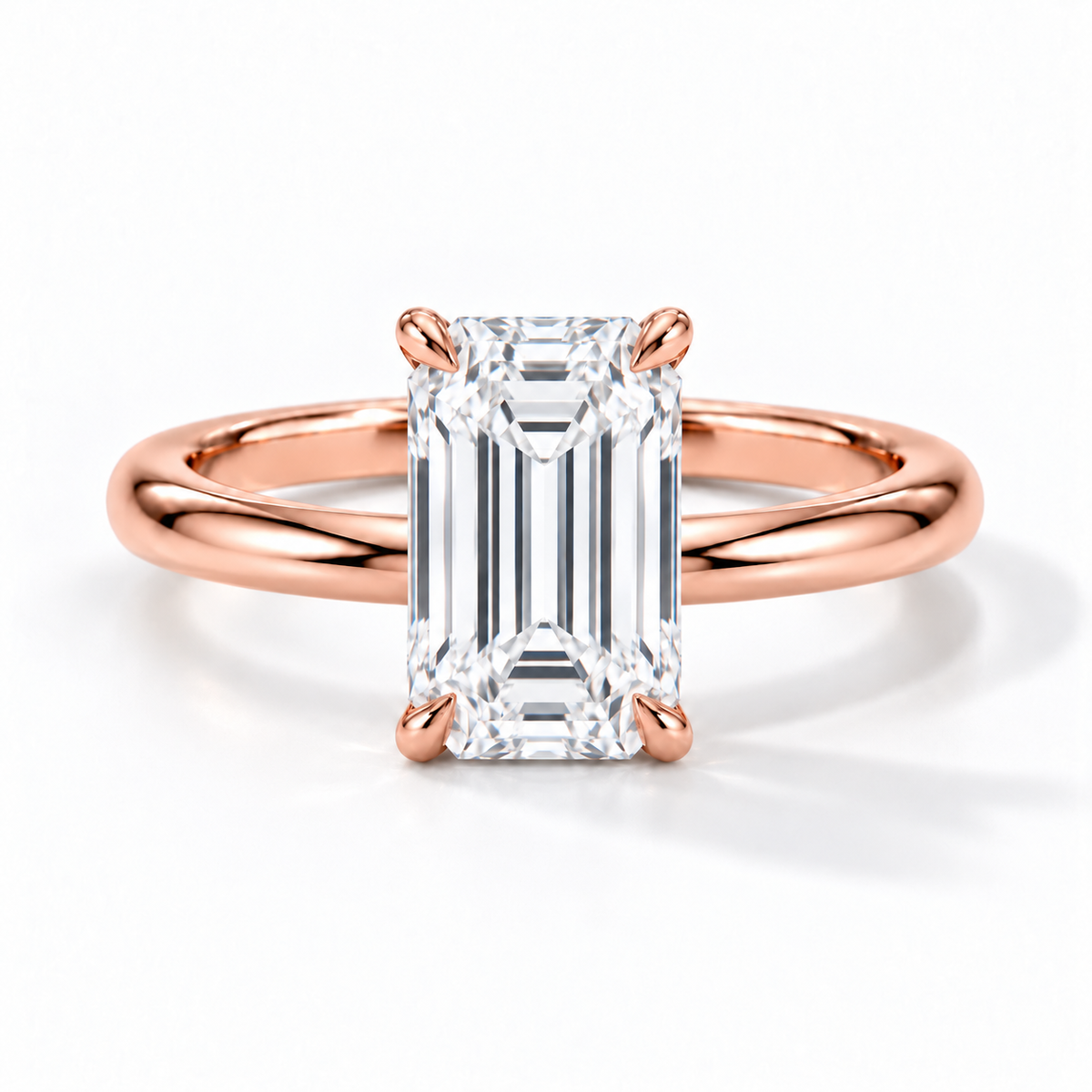 Emerald Verlobungsring aus Roségold mit Labordiamant und Tulpenfassung