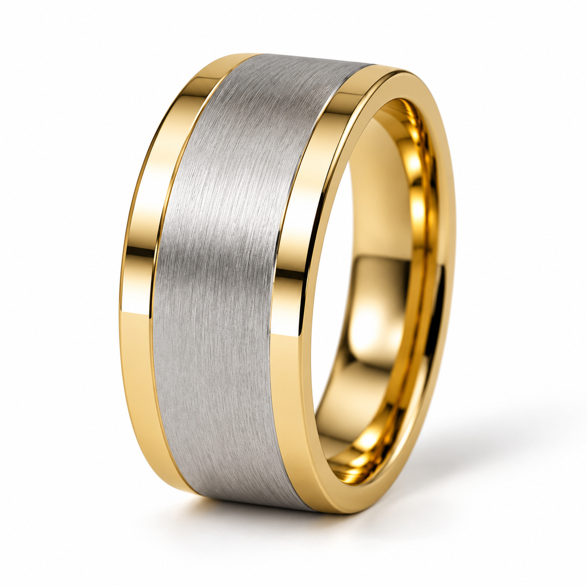 Konstantin Herren-Ehering Bicolor Gelbgold und Weißgold – Dreiviertelansicht auf weißem Hintergrund