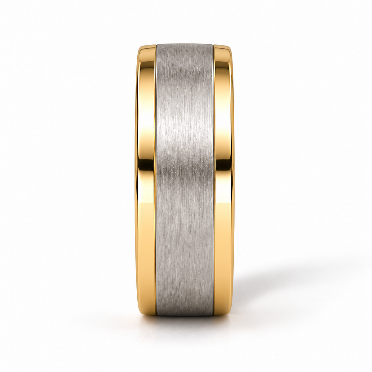 Konstantin Herren-Ehering Bicolor Gelbgold und Weißgold – Seitenprofil auf weißem Hintergrund