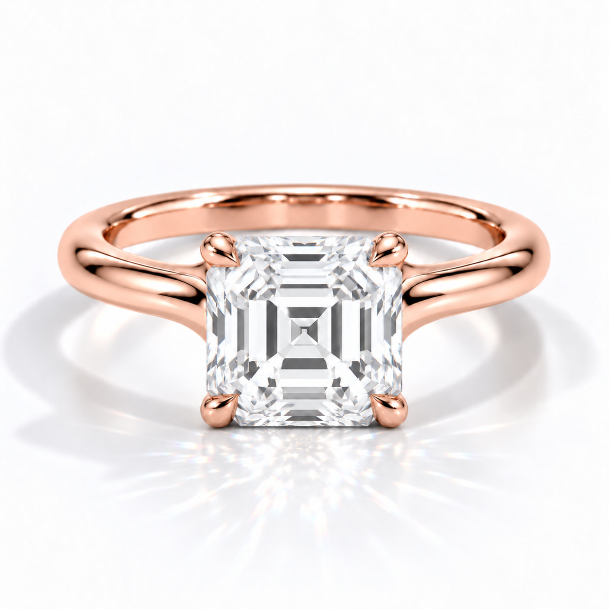 Asscher Verlobungsring aus Roségold mit Labordiamant und Cathedral-Fassung