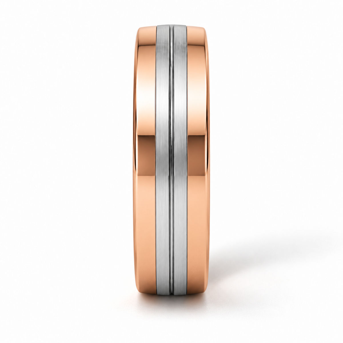 Levi Herren-Ehering Bicolor Roségold und Weißgold – Seitenprofil auf weißem Hintergrund