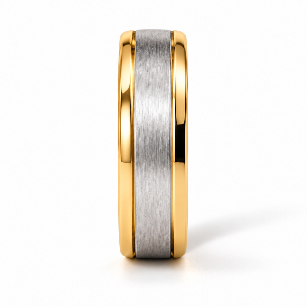 Matteo Herren-Ehering Bicolor Gelbgold und Weißgold – Seitenprofil auf weißem Hintergrund