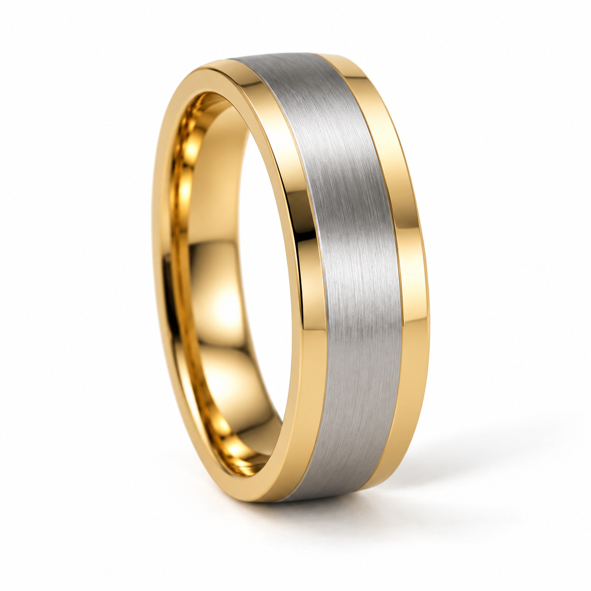 Milan Herren-Ehering Bicolor Gelbgold und Weißgold – gegenüberliegende Ansicht auf weißem Hintergrund