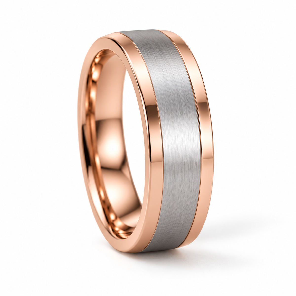 Milan Herren-Ehering Bicolor Roségold und Weißgold – gegenüberliegende Ansicht auf weißem Hintergrund