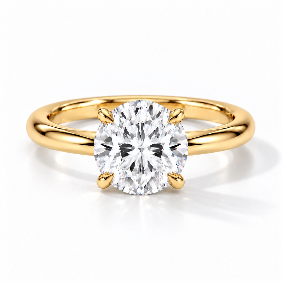 Runder Verlobungsring aus Gelbgold mit Labordiamant und flacher Fassung