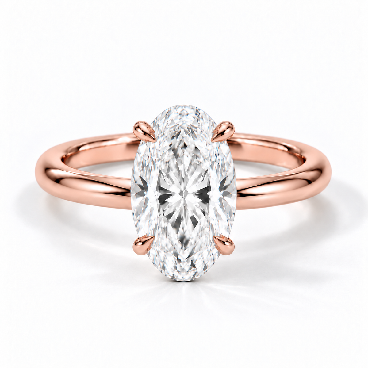 Ovaler Verlobungsring aus Roségold mit Labordiamant und flacher Fassung