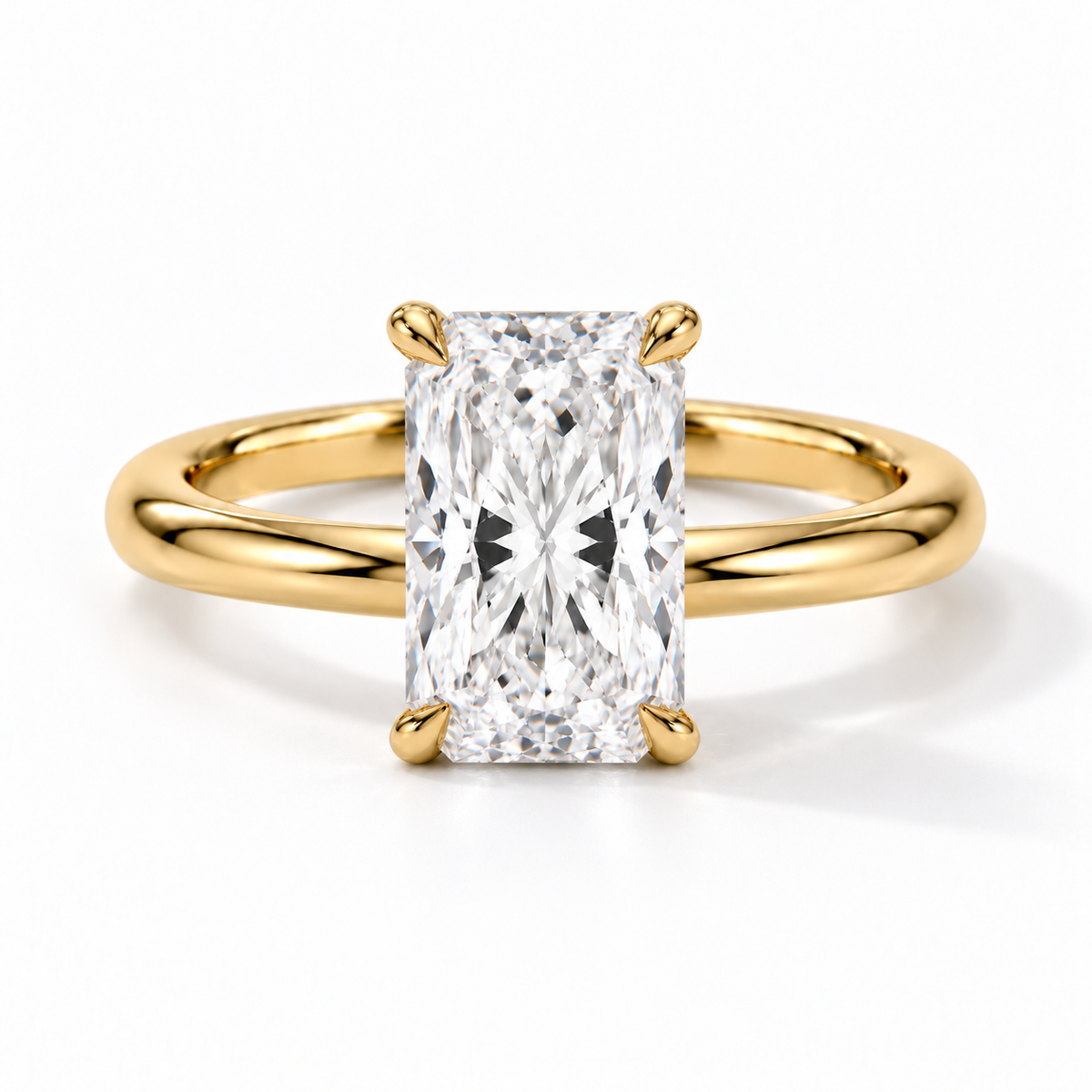 Radiant Verlobungsring aus Gelbgold mit Labordiamant und flacher Fassung