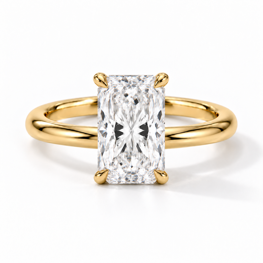 Radiant Verlobungsring aus Gelbgold mit Labordiamant und flacher Fassung
