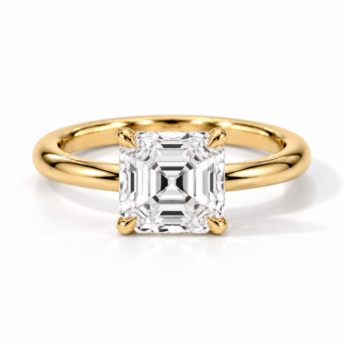 Asscher Verlobungsring aus Gelbgold mit Labordiamant und flacher Fassung