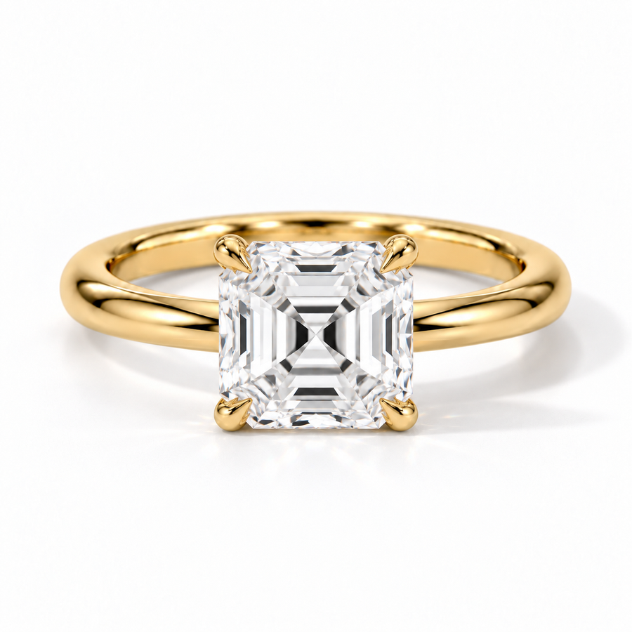 Asscher Verlobungsring aus Gelbgold mit Labordiamant und flacher Fassung