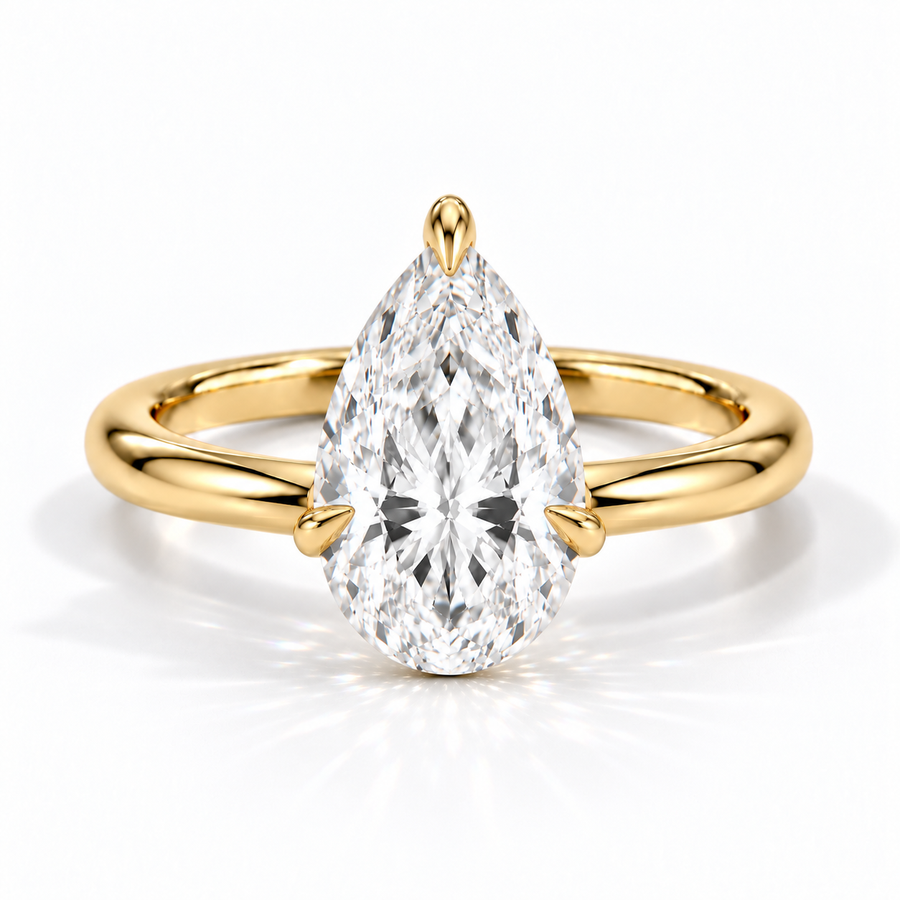 Tropfen Verlobungsring aus Gelbgold mit Labordiamant und flacher Fassung