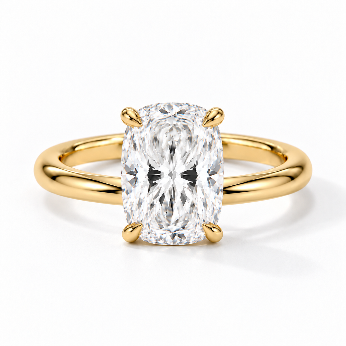 Cushion Verlobungsring aus Gelbgold mit Labordiamant und flacher Fassung