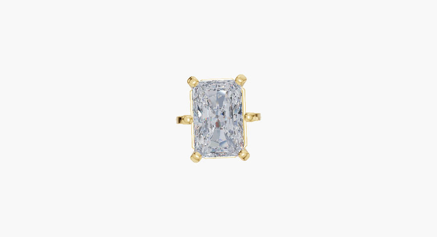 Plain 6 Prongs Emerald 4.50 ct Lab Diamond 18K Yellow Gold ring