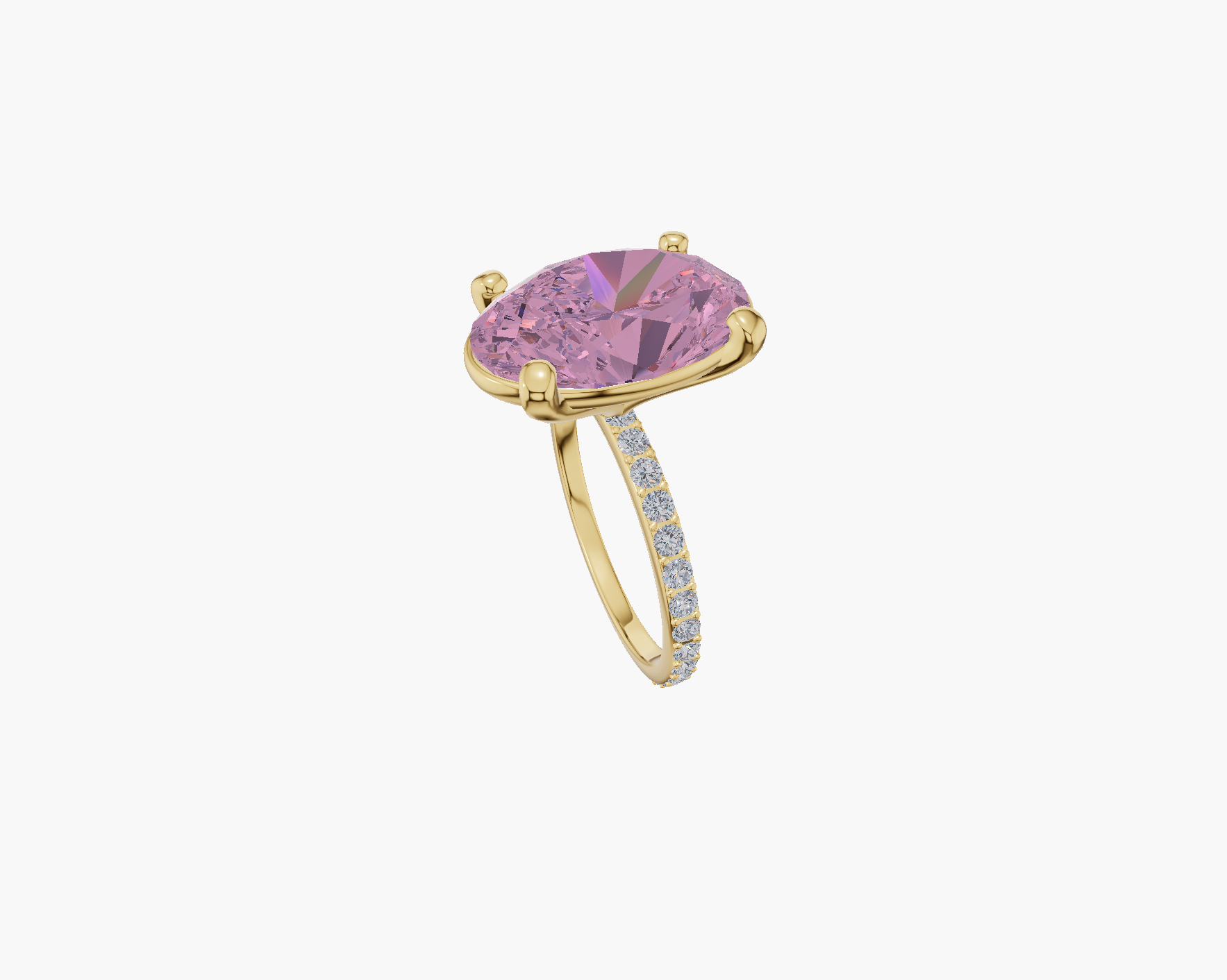 Pave 4 Prongs Oval 4.00 ct Pink Lab Diamond 18K Yellow Gold ring