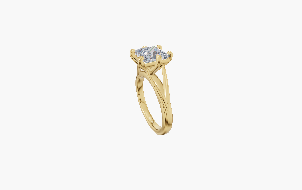 Split 6 Prongs Princess 1.00 ct Lab Diamond 14K Yellow Gold ring