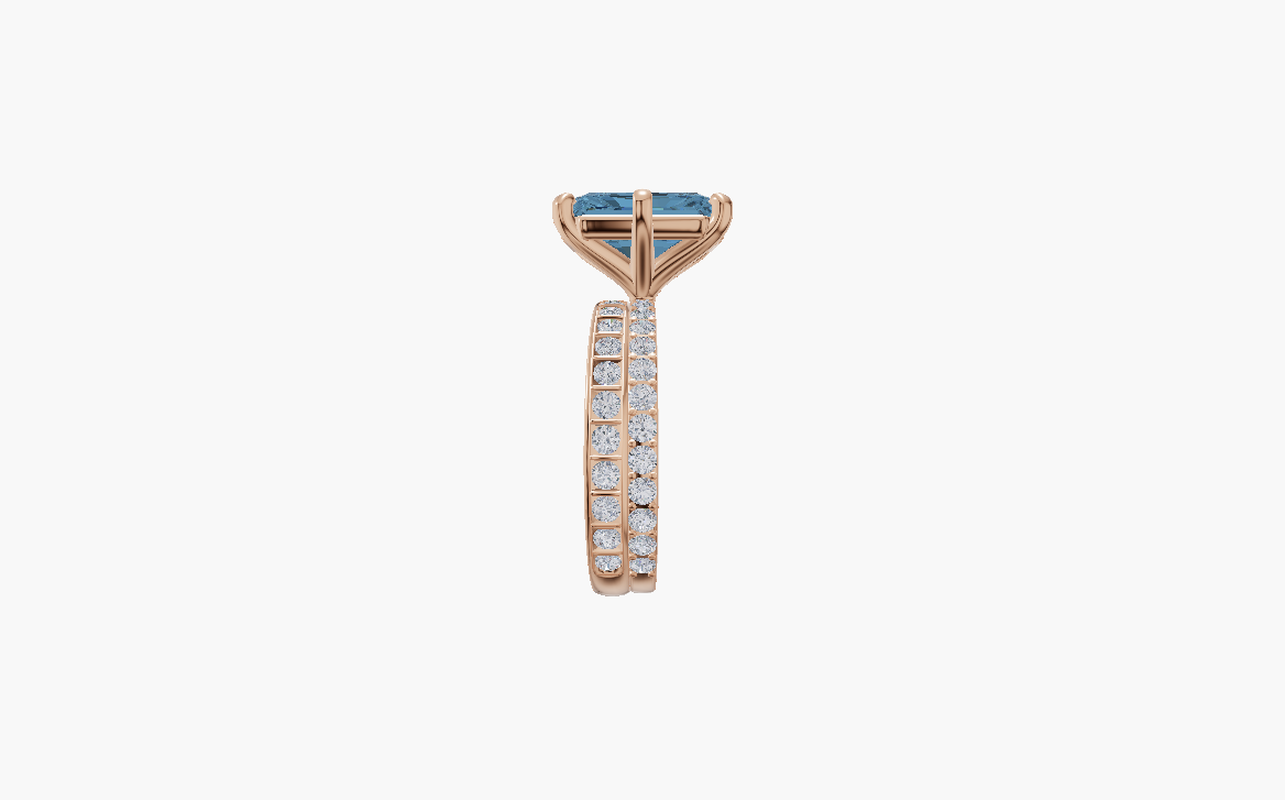 Pave 6 Prongs Emerald 2.00 ct Blue Lab Diamond 18K Rose Gold ring