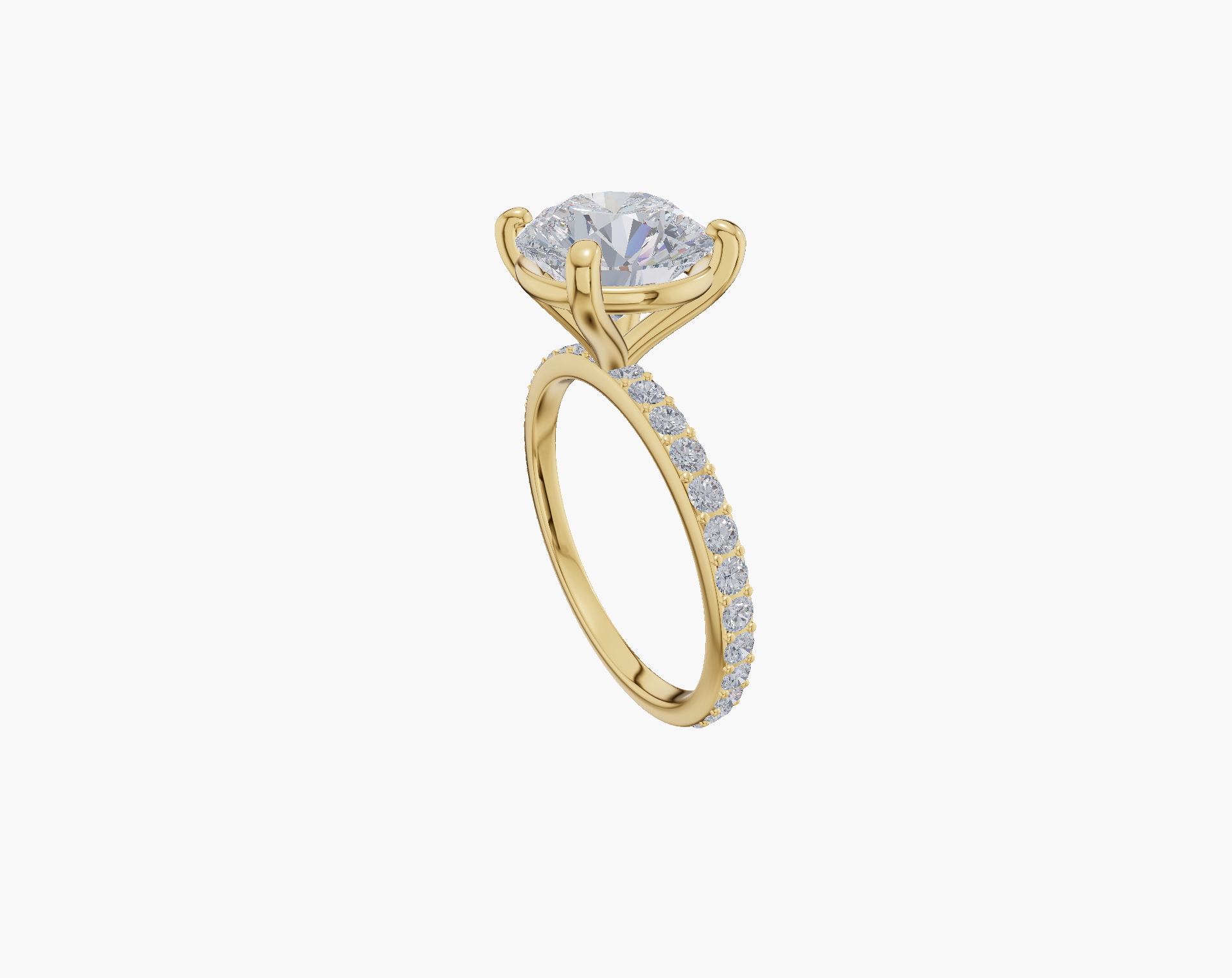 Pave 4 Prongs Round 0.75 ct Lab Diamond 14K Yellow Gold ring