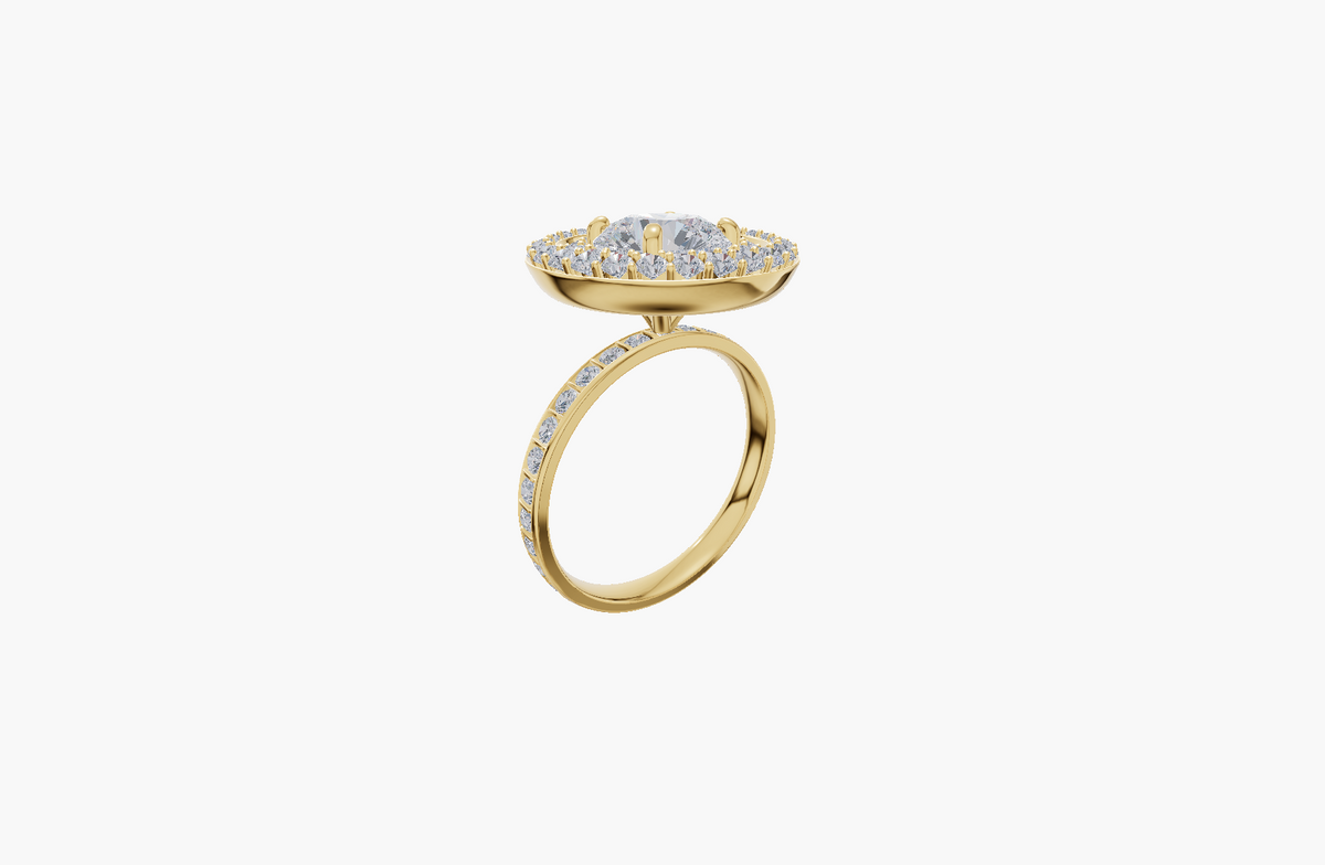 Channel Double Halo Round 1.00 ct Lab Diamond 14K Yellow Gold ring