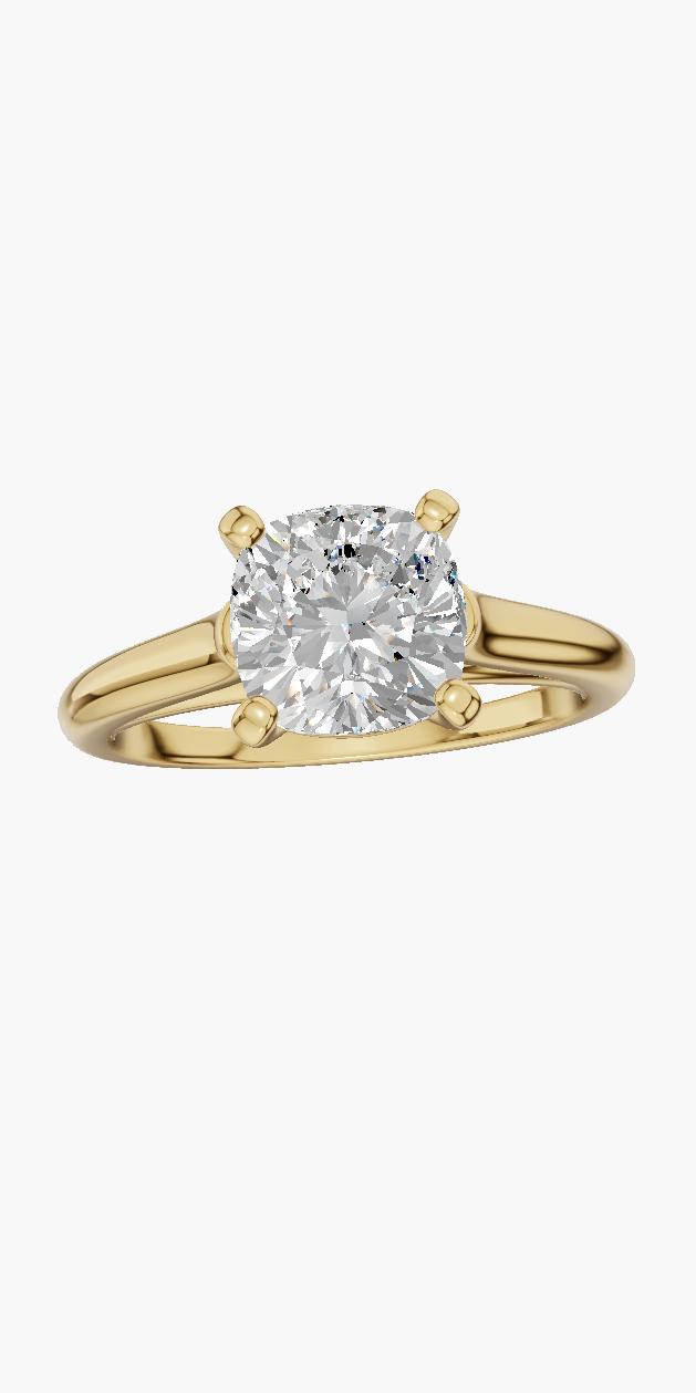 Cathedral 4 Prongs Cushion 2.00 ct Lab Diamond 14K Yellow Gold ring
