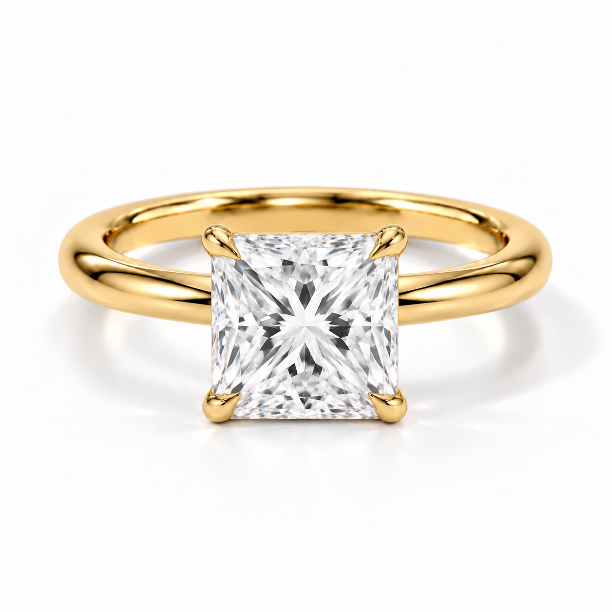Princess-Cut Verlobungsring aus Gelbgold mit Labordiamant und flacher Fassung