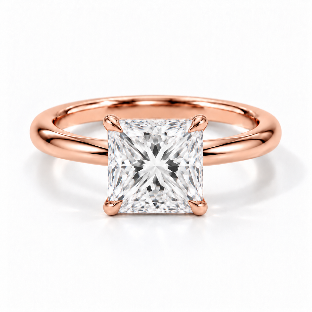 Princess-Cut Verlobungsring aus Roségold mit Labordiamant und flacher Fassung