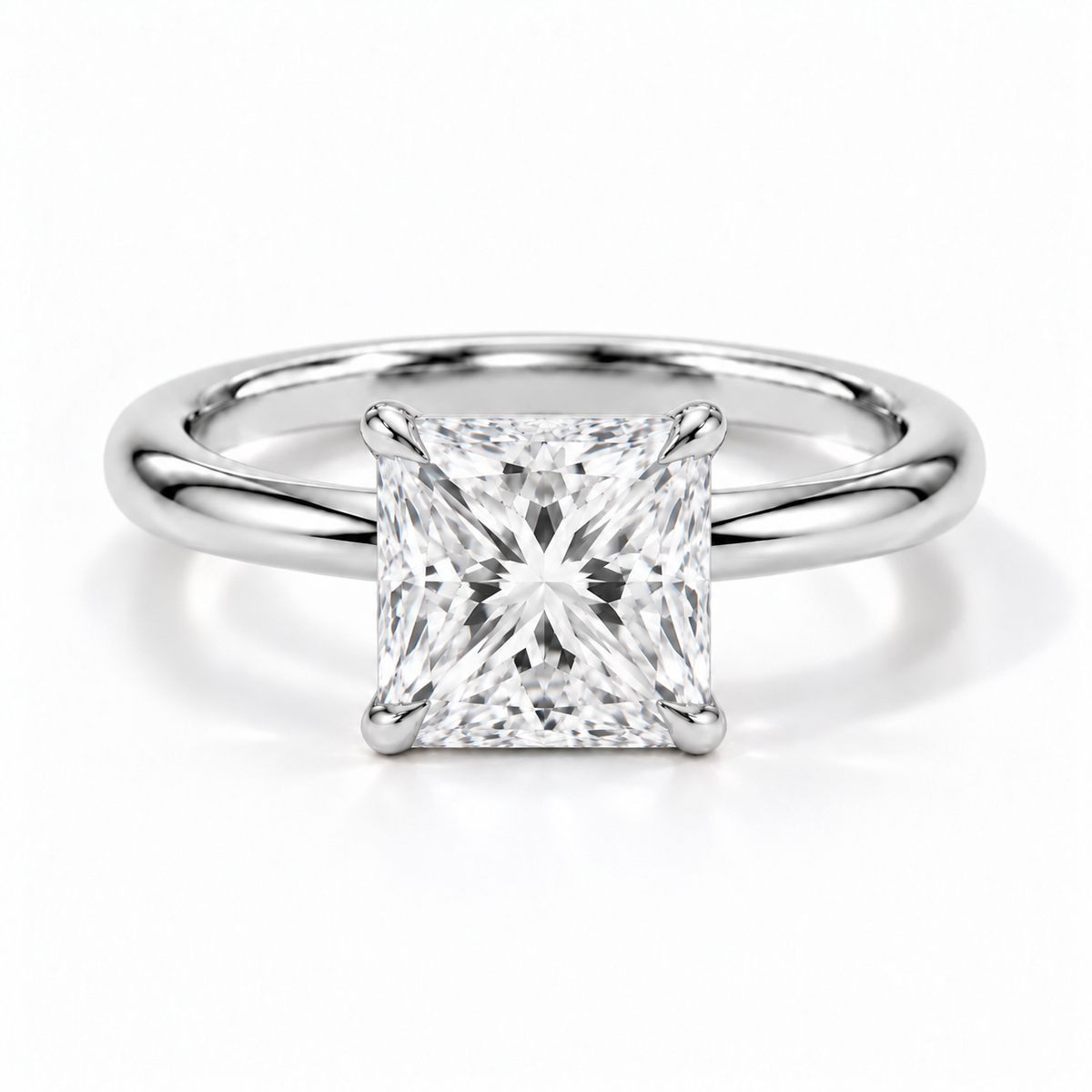 Princess-Cut Verlobungsring aus Weißgold mit Labordiamant und flacher Fassung