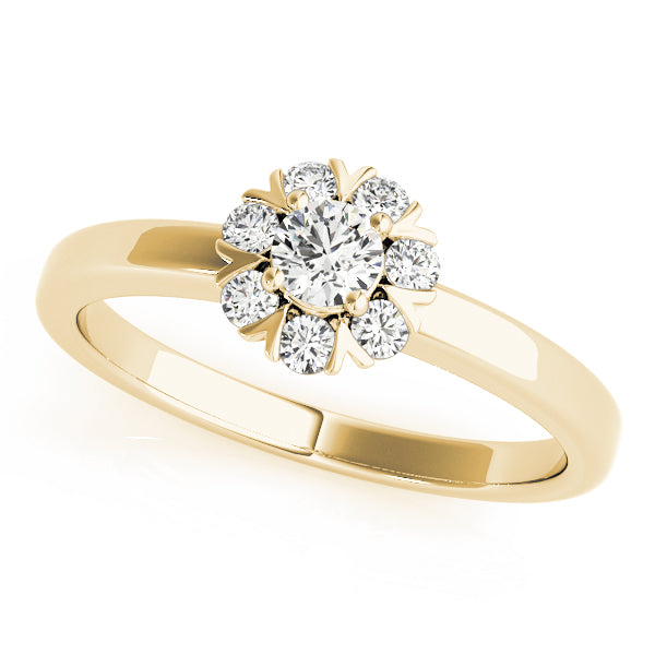 14K Yellow Gold Halo Round Engagement Rings