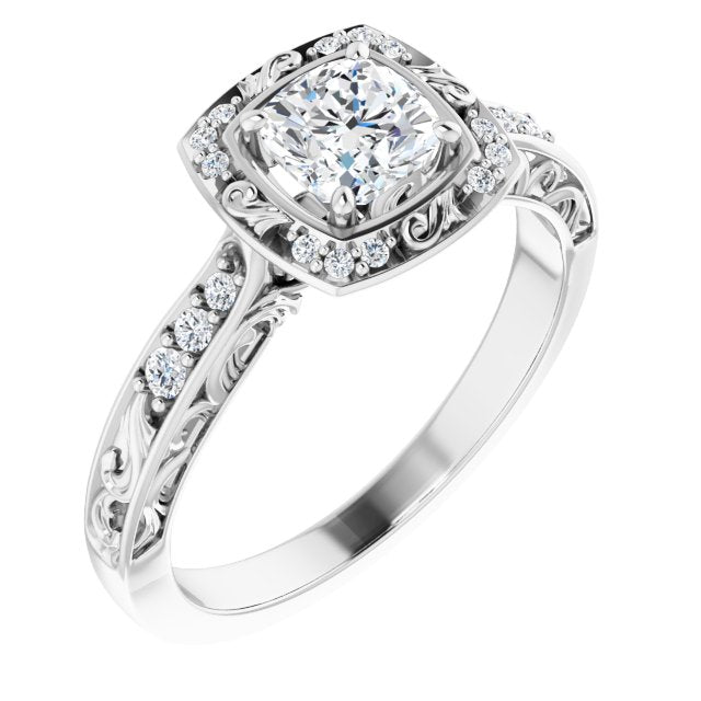 14K White 5 mm Cushion 1/10 CTW Diamond Semi-Set Engagement Ring
