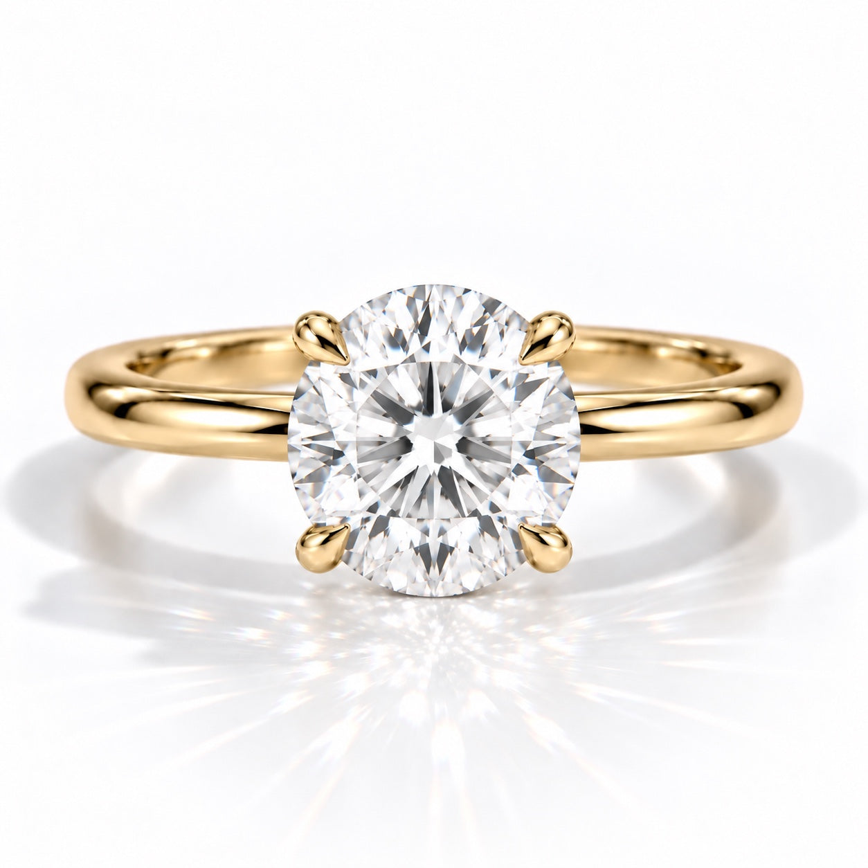 Yellow gold solitaire engagement ring with a lab-grown diamond
